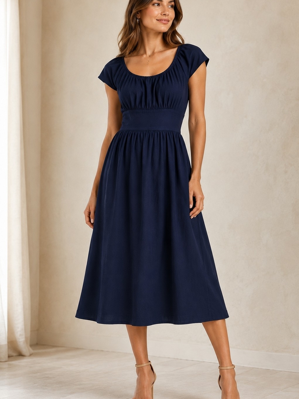 Max Studio Navy Scoop-Neck Midi Dress